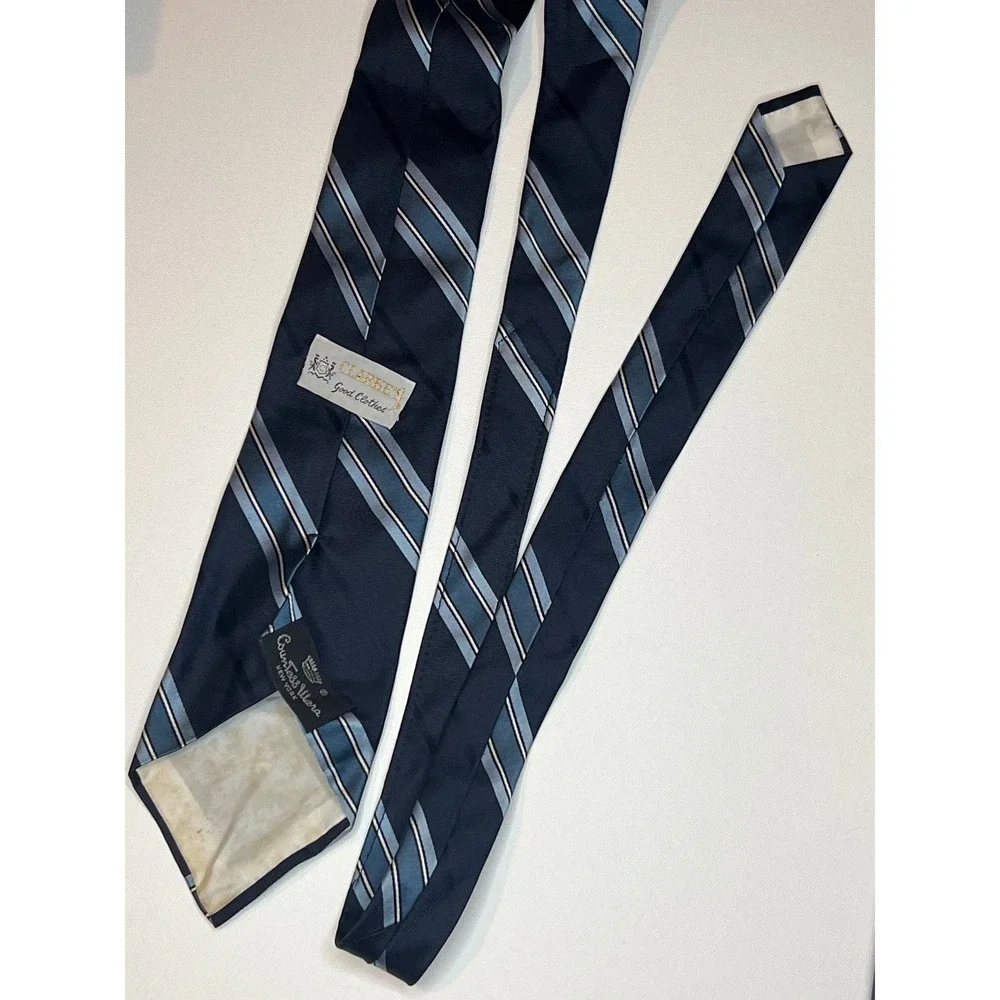 Countess Mara New York Vintage Navy Blue Striped Silk Blend Necktie Logo
